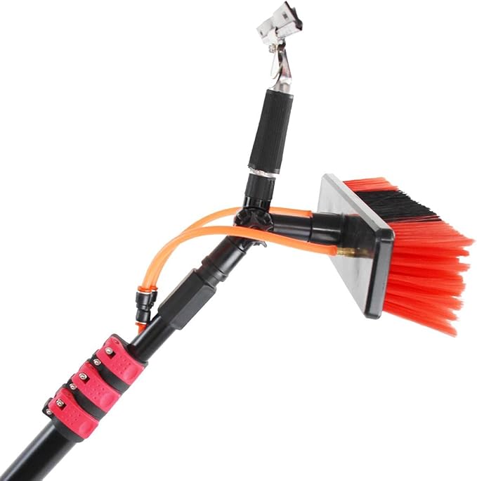 Cleaning Brush Window Cleaning Pole, 3-in-1 Water Fed Telescopic Brush W Squeegee, 180° Rotatable Brush Head Solar Panel Aluminum Alloy Telescopic Cleaning Brush,7.2 M/23.6 Ft (10.8 M/35.4 Ft)