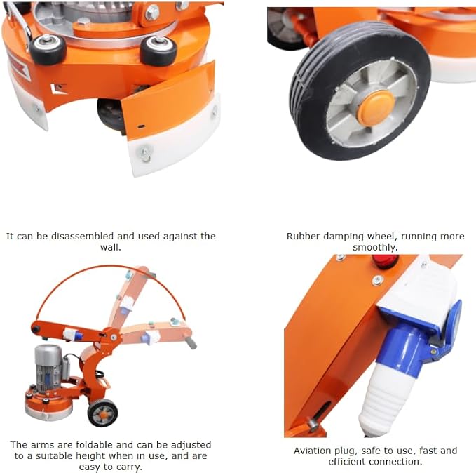 3KW Floor Grinding and Trimming Machine 1440RPM Concrete Floor Polisher with 3 Grinding Discs Foldable Arm Design Dustless Concrete Grinder for Terrazzo/Epoxy 220V 1-Phase