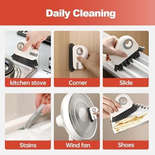 2 in 1 Groove Cleaning Brush Window Track Cleaning Tools, 2025 New Hard Bristle Crevice Cleaning Brush with Hidden Scraperfor Sliding Door Track, Window Sill, Shutter Door(Orange,1pcs)