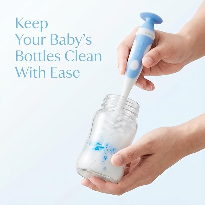 5-in-1 Baby Bottle Brush Set, Including Nylon and Silicone Bottle Brush, Bottle Cap, Straw and Nipple Cleaner, BPA-Free (Blue)