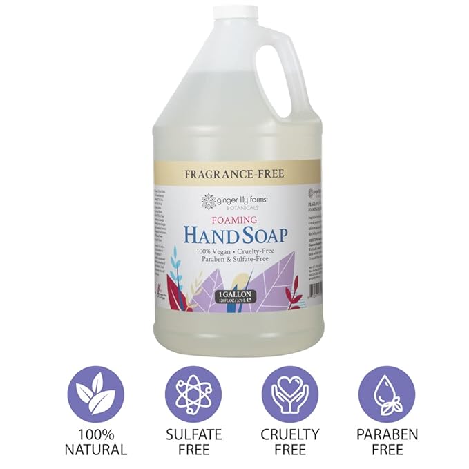 Ginger Lily Farms Botanicals All-Purpose Foaming Hand Soap Refill, Fragrance Free, 100% Vegan & Cruelty-Free, Unscented, 1 Gallon (128 fl oz)