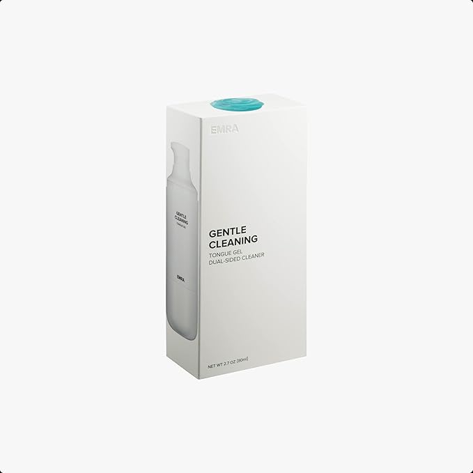 EMRA Gentle Cleaning Tongue Gel + Dual-Sided Cleaner in Black - Fluoride-Free Formula with Peppermint & Chamomile for Fresh Breath & Sensitive Tongue Care