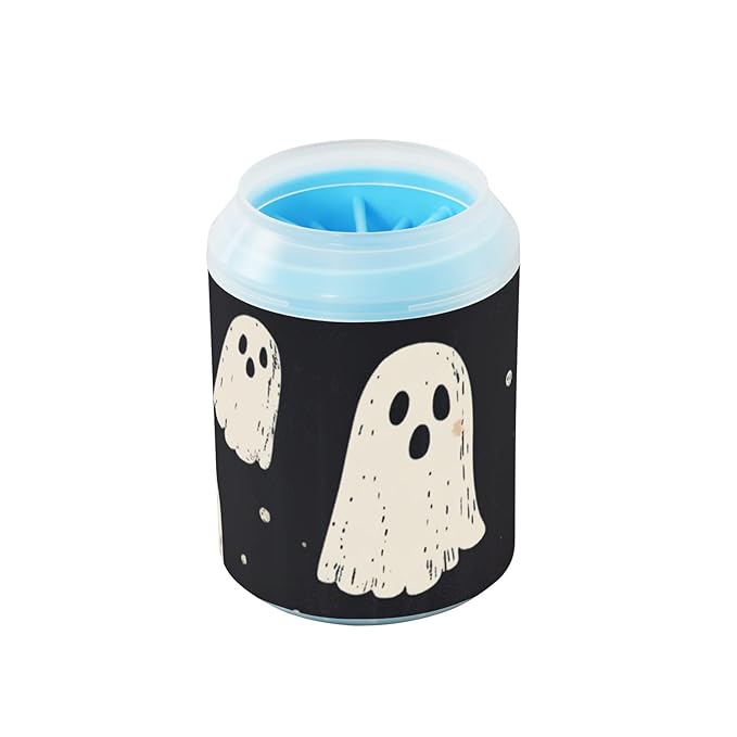 Dog Paw Cleaner Cups for Dogs Pet Foot Washer Paw Scrubber for Small Medium Large Dogs Cats Cleaning Cup Cute Halloween Ghost Black