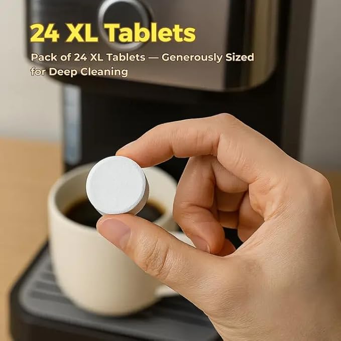 flowcheer Descaler Tablets (24 Pack) - Universal Coffee Maker Cleaner for Breville, Jura, Keurig, Nespresso, DeLonghi - Removes Limescale, Improves Taste & Extends Life - 1 Year Supply