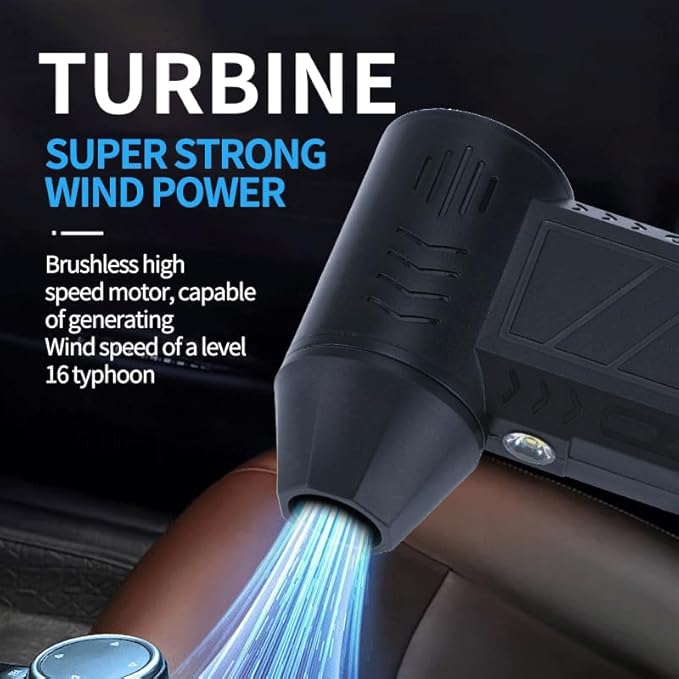 3-in-1 Cordless Turbo Fan Vacuum ， Portable Mini 100,000 RPM Small Powerful Blower Fan with LED Light, for PC/Keyboard Cleaning, Car Detailing, Pet Hair & Leaf Blowing, Home/Car Electronics Cleaner