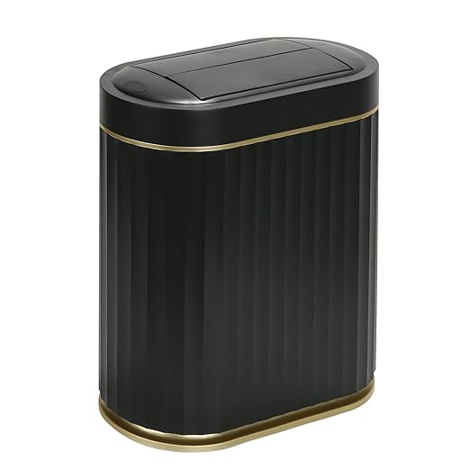 Bathroom Trash Can with Lid Butterfly 2 Gallon Sensor Trash can, IPX5 Waterproof Garbage Can, Automatic Slim Trash Bin, Under-Counter Wastebasket Bathroom Decor for Kitchen, Black Gold