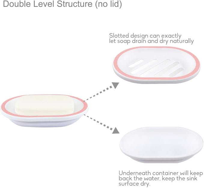Topsky 2-Pack Oval Soap Dish, Soap Holder, Soap Saver, Easy Cleaning, Pink