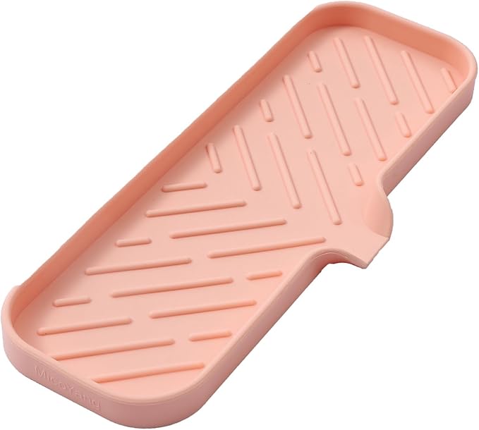 Silicone Bathroom Soap Dishes with Drain Spout-Bathroom and Kitchen Sink Organizer,Sponge Holder,Dish Soap Tray,Perfect for Dispenser,Scrubber,Bottle,Cup on Sink or Counter-Pink 12"×4"