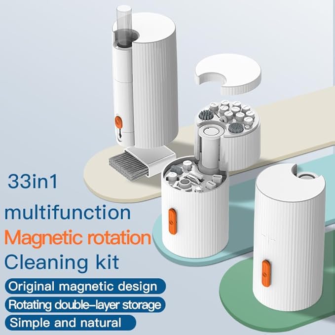 GK GAMAKAY Keyboard Cleaning Kit, 33-in-1 Multifunctional Magnetism Rotating Cleaning Kit, Portable Electronics Brush Tool for iPad iPhone Pro Tablet PC Camera Lens Earbuds Monitor (White)