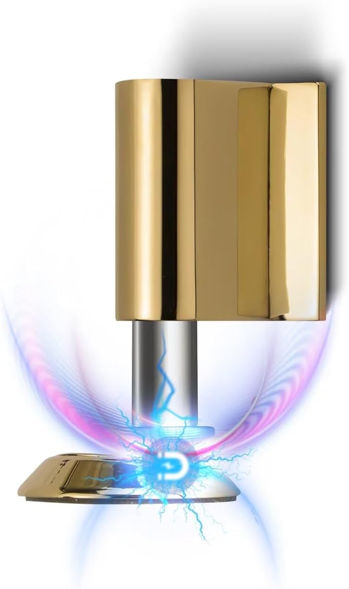 2 Pack Magnetic Door Stopper, Magnet Floor Door Stop Retractable, Door Magnetic Catch, Door Holder to Keep Door Open, No Drilling Mount with Adhesive, Polished Gold PG-2