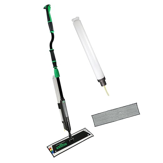 Unger Commercial Excella 18 " Floor Cleaning Kit - Floor Mop with Height Adjustable Pole and Liquid Dispensing, Includes 2 Microfiber Pads and 2 Refillable Bottles - EFKT1