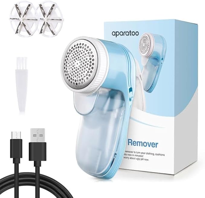 Fabric Shaver, Lint Remover for Clothes, Electric Lint Remover with 3 Replaceable Blades, Removes Fabric Pills, Rechargeable Sweater Defuzzer Pill Remover, Depiller Effectively Remove Pills (Blue)