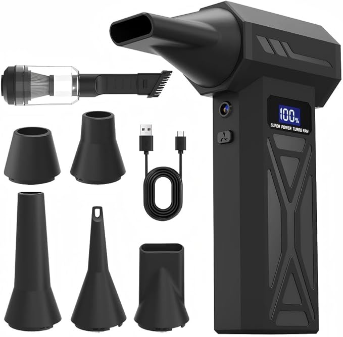 2-in-1 Air Duster and Vacuum Cleaner, 110000RPM Electric Blower with Screen Display and LED Lights, 4-Gear Adjustable Power,Dust Blower for Computer, Keyboard, House, Outdoor and Car