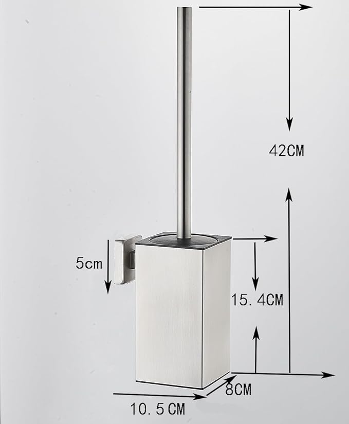 Toilet Bowl Brush and Holder Square,Stainless Steel Square Wall Mounted Toilet Bowl Brush with Lid,Cleaning Toilet Brush Set for Bathroom, Brushed Silver