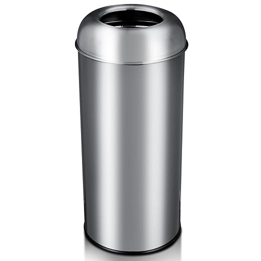 65L/17 Gallon Tall Commercial Trash Can, Large Capacity Brushed Stainless Steel Trash Bin with Open Top & Sleek Hidden Bag Holder, Commercial Grade Heavy Gauge for Home, Office, Restaurant