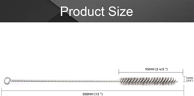 12 Inch Pipe Cleaning Brush Set with Stainless Steel Bristles, Steel Wire Tube Brush Kit for Auto Parts Polishing, Machining, Bottles, Tubes, Etc.（15mm-2pcs）