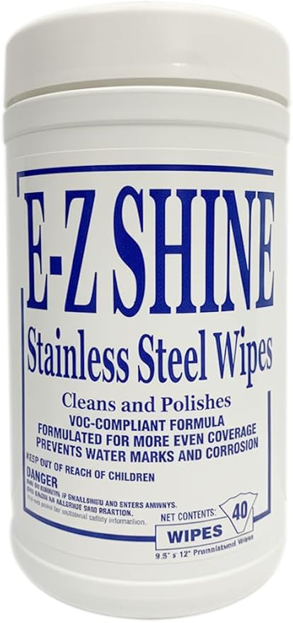 EZ Shine Stainless Steel Wipes - 1x1 Cannister - 40 Count - Removes Fingerprints, Water Marks and Smudges from Appliances - Works Great on Refrigerators, Ovens, & Grills.