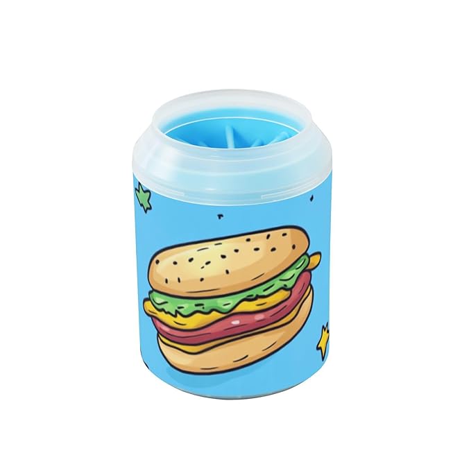 Dog Paw Cleaner Cups for Dogs Pet Foot Washer Paw Scrubber for Medium Small Dogs Cats Cleaning Cup Hamburger Hot Dog Stars Blue