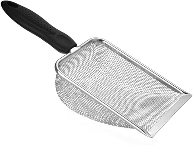 2pcs Cat Litter Scoop, Portable Reptile Sand Scooper, Stainless Steel Fine Mesh Scoop Shove-l for Litte-r Box, Sand Bedding, Easy to Clean and Durable(Color:Silver)