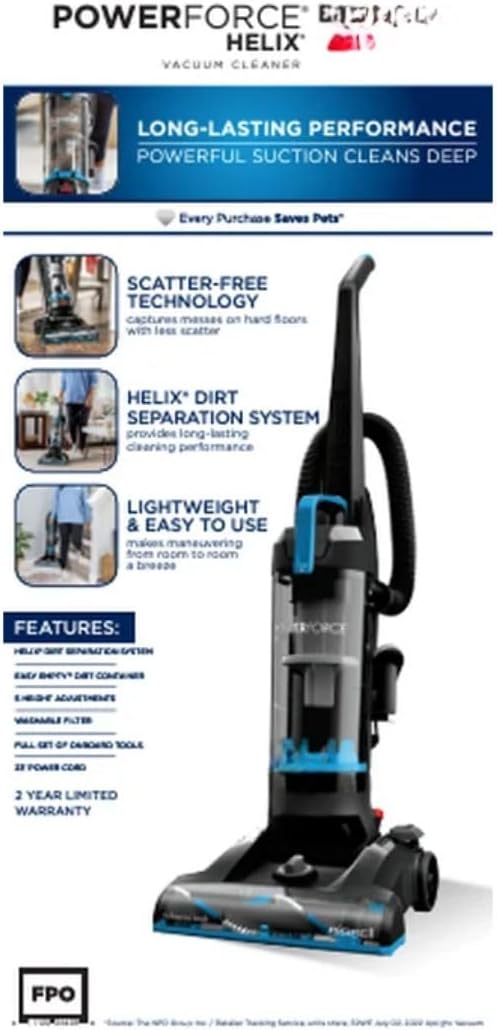 BIISSELL Lightweight Upright Vacuum with Helix System, 13‑Inch Path, Extension Wand & On‑Board Tools for Deep Carpet & Hard Floors (Blue)