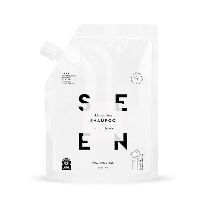 SEEN Shampoo Eco-Refill, Fragrance Free - Non-Comedogenic Hair Shampoo- Dermatologist-Developed - Safe for Sensitive, Eczema & Acne Prone Skin