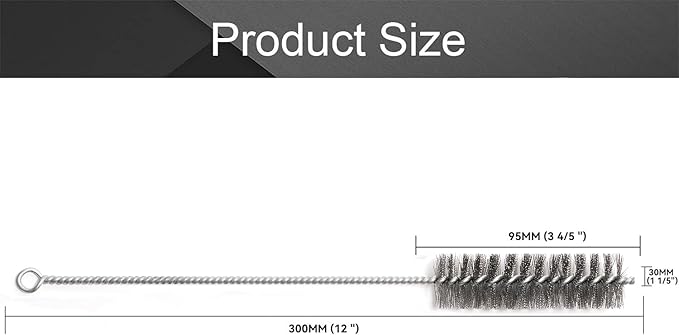 12 Inch Pipe Cleaning Brush Set with Stainless Steel Bristles, Steel Wire Tube Brush Kit for Auto Parts Polishing, Machining, Bottles, Tubes, Etc.（30mm-5pcs）