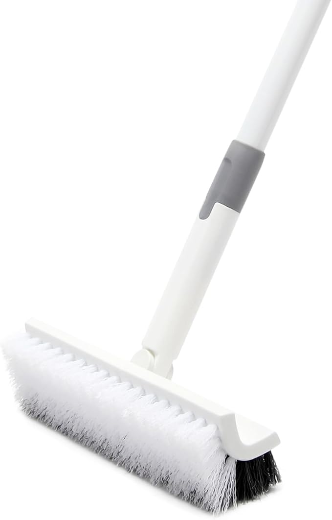 Floor Scrub Brush with Long Handle,Double-Sided V-Shaped Deck Brush,Grout Brush,Shower Floor Scrubber for Cleaning, Tile Scrub Brush with Stiff Bristles, 48"