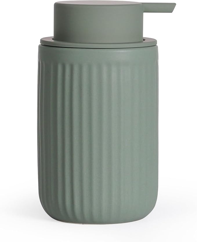 INGOFIN Ceramic Lotion Dispenser - 12oz Refillable Hand Soap Dispenser Bathroom, Modern Liquid Soap Dispenser with Pump, Dish Dispenser for Kitchen, Sage Green