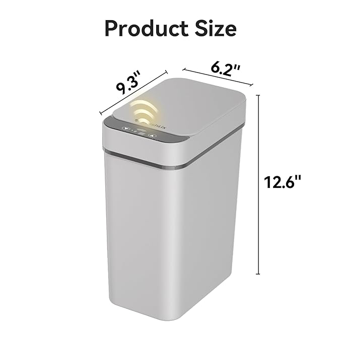 3 Pack Bathroom Trash Can 2.6 Gallon Small Touchless Automatic Motion Sensor Trash Cans Slim Waterproof Garbage Bin with Lid for Kitchen, Office, Bedroom Black White Grey