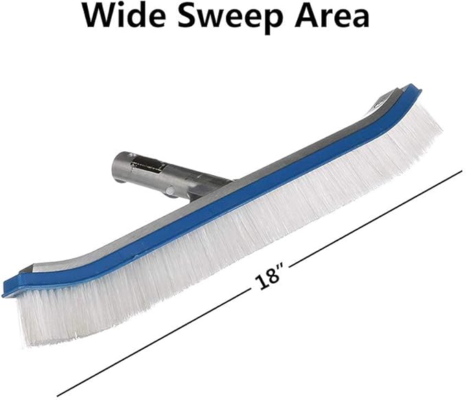 Swimming Pool Wall & Tile Brush,18" Heavy Duty Vinyl Polished Aluminum Back Cleaning Brush Head Designed for Cleans Walls, Tiles & Floors, Nylon Bristles Brush Head with EZ Clips (Pole not Included)