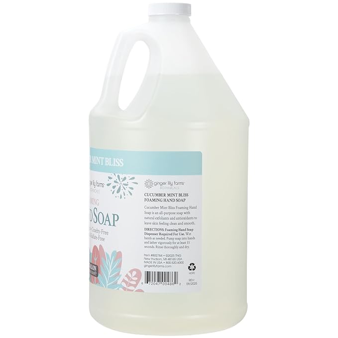 Ginger Lily Farms Botanicals All-Purpose Foaming Hand Soap Refill, 100% Vegan & Cruelty-Free, Cucumber Mint Bliss Scent, 1 Gallon (Pack of 4)