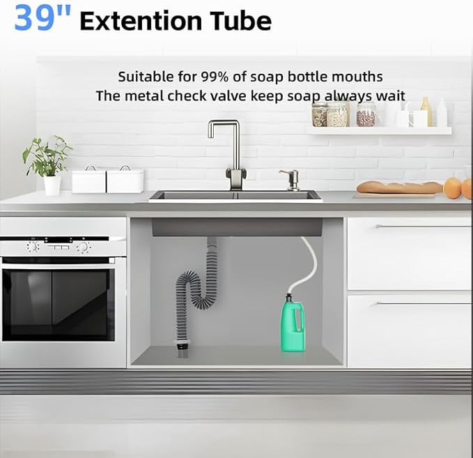 Samodra Sink Soap Dispenser and Extension Tube Kit, ABS Pump Head Bronzed Built in Design with 39” Extension Tube to Soap Bottle, No More Messy Refills(No Bottle) Chrome