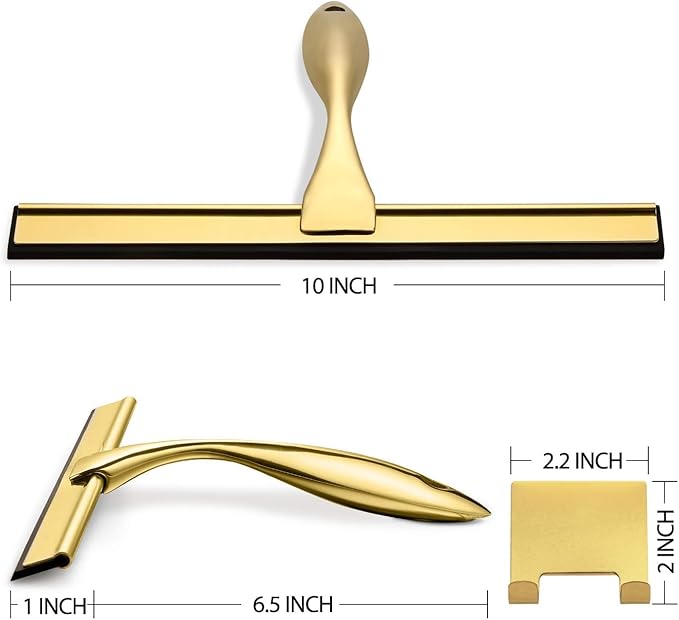 HIWARE All-Purpose Shower Squeegee for Shower Doors, Bathroom, Window and Car Glass - Brass, Stainless Steel, 12 Inches