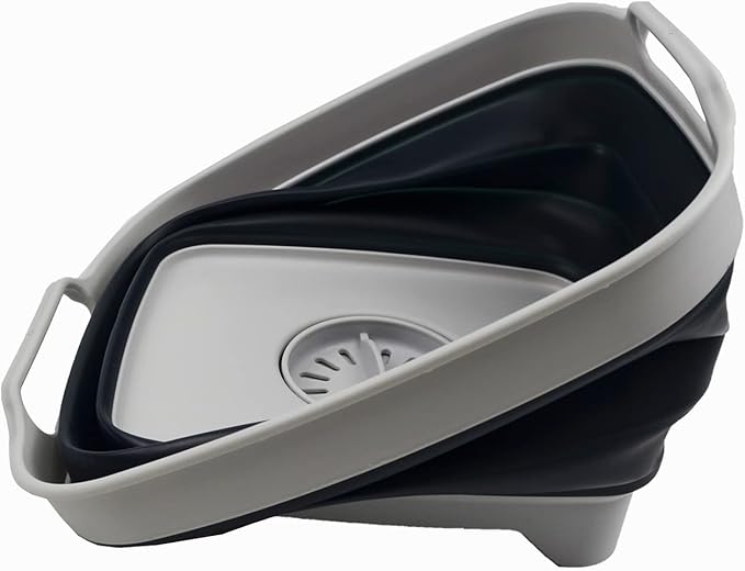 SAMMART 7.5L (2 Gallons) Collapsible Dishpan with Draining Plug - Foldable Washing Basin - Portable Dish Washing Tub - Space Saving (Grey/Slate Grey, 1)