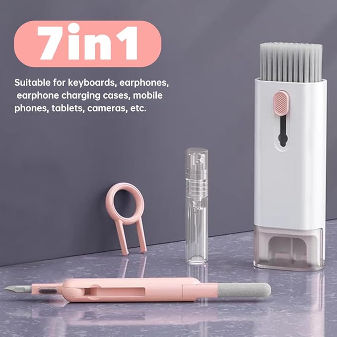 7 in 1 Laptop Cleaning Kit Keyboard Cleaner,Computer Screen Cleaning Brush Tool,Computer Cleaning Tools Kit Corner Gap Duster Keycap Puller(Pink)