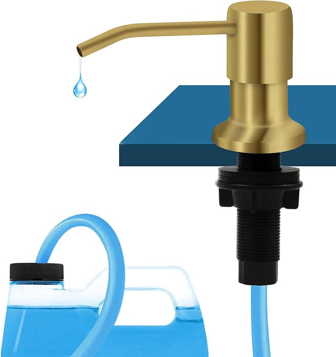 Soap Dispenser for Kitchen Sink, Kichen Sink SoapDispenser, 47" Extension Tube kit, Under Sink SoapDispenser Pump, No Need More Refills, Good Suction Power, Golden