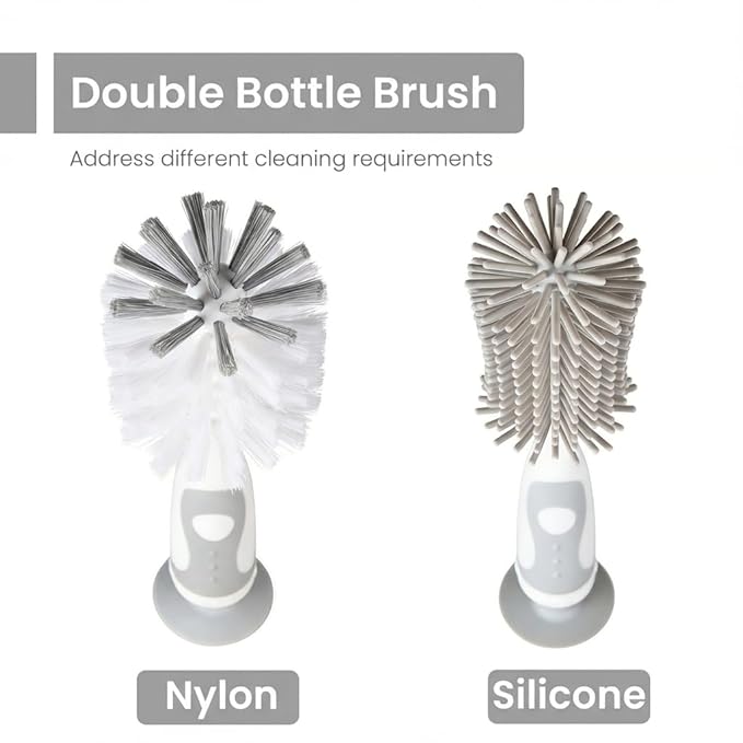 5-in-1 Baby Bottle Cleaner Set, Including Nylon & Silicone Bottle Brush, Cap, Straw & Nipple Brushes, BPA-Free (Grey)