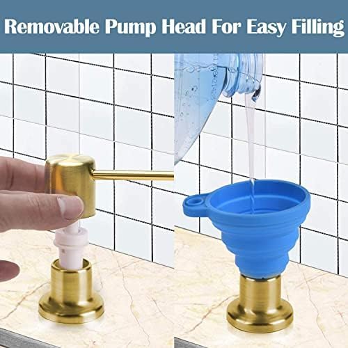 Soap Dispenser for Kitchen Sink (Gold),Built in Design Sink Soap Dispenser, Refill from The Top, Stainless Steel Kitchen Soap Pump with 10 fl.oz Bottle (300ml)