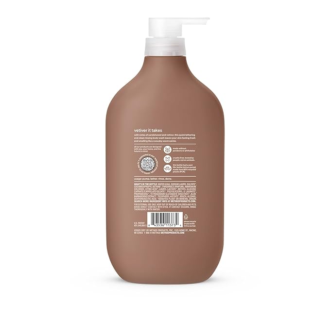 Method Men Body Wash, Sandalwood and Vetiver, Paraben and Phthalate Free, Quick-Lathering Cleansers, Cruelty Free, 28 oz
