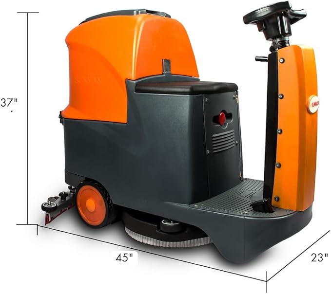 Ride-On Commercial and Industrial Floor Scrubber Machine, 22" Brush, 31" Squeegee, 18.5 gal Tanks, 5 Hour Continuous Working Time, 200 RPM, 48,000 Sqft/H, Batteries Included