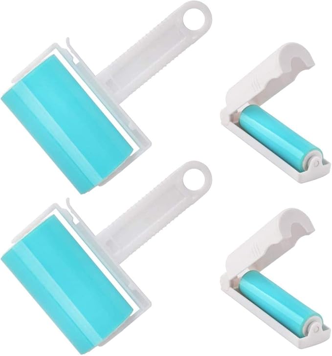 Washable Gel Lint Roller 4 Pack, Reusable Sticky Lint Roller Portable Dog Cat Pet Hair Remover Brush for Clothes, Pet Hairs, Travel Household, Carseats