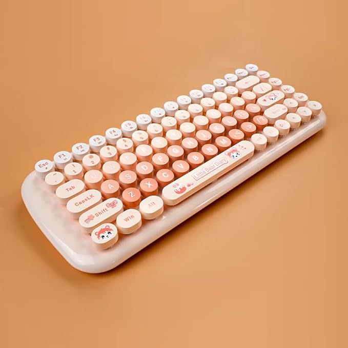 MOFII-TzBBL Mini Wireless Keyboard Mouse Set Round Keycap Multi-Colour Cute Lovely for Girls 84 Key (Multicolor-Chocolate)……