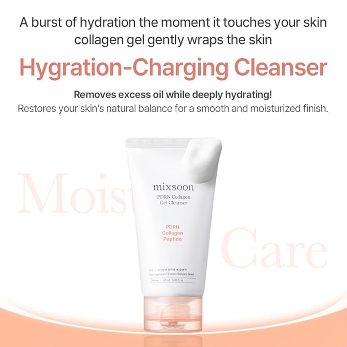 mixsoon PDRN Collagen Gel Cleanser - Deep Pore Cleansing, Lightweight Daily Gel Cleanser for All Skin Types 100ml / 3.38 fl.oz. Korean Glass Skin Care