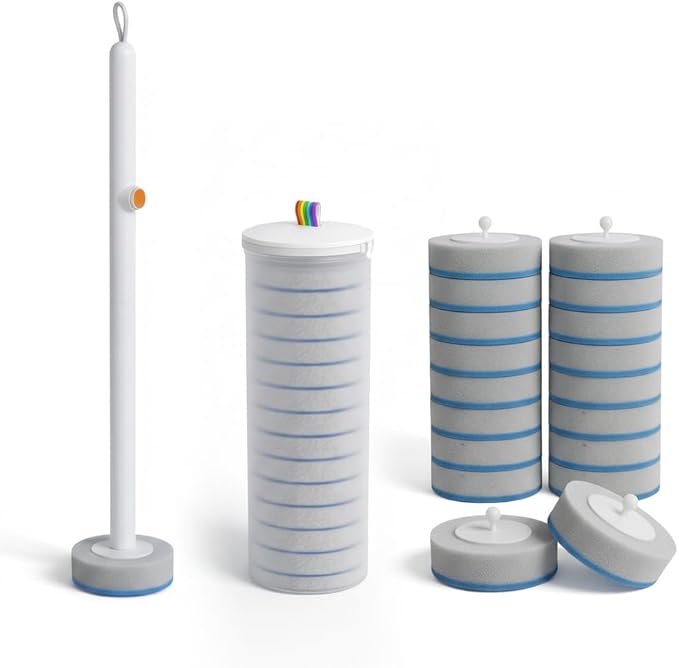 Disposable Toilet Brush Set with 18 Refills for Hygienic Bathroom Cleaning. Toilet Bowl Cleaner Wand Kit Used for Deep Cleaning in Home & Apartment
