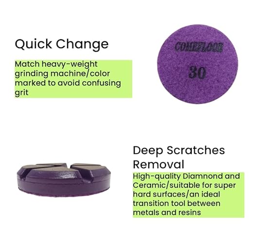 Hybrid Ceramic Transitional Diamond Polishing Pucks for Concrete Terrazzo Floor, 3 Inch Hook and Loop Aggressive Floor Grinding Discs, 30# 9PCS