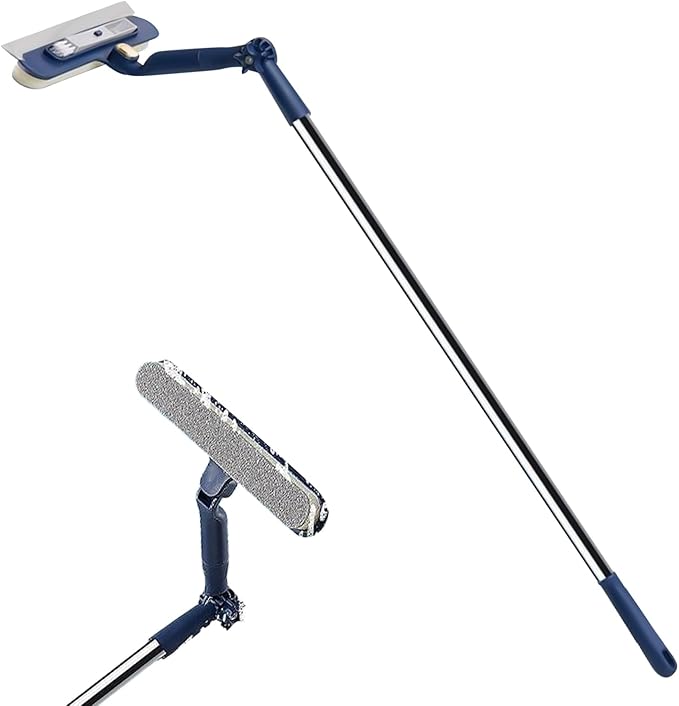 Window Cleaning Tool, Extendable Glass Wiper, Adjustable Length, 2 in 1 Brush for Streak Free Clean, High Reach Scrubber Squeegee, Household Cleaning Needs, Tile Care for Home