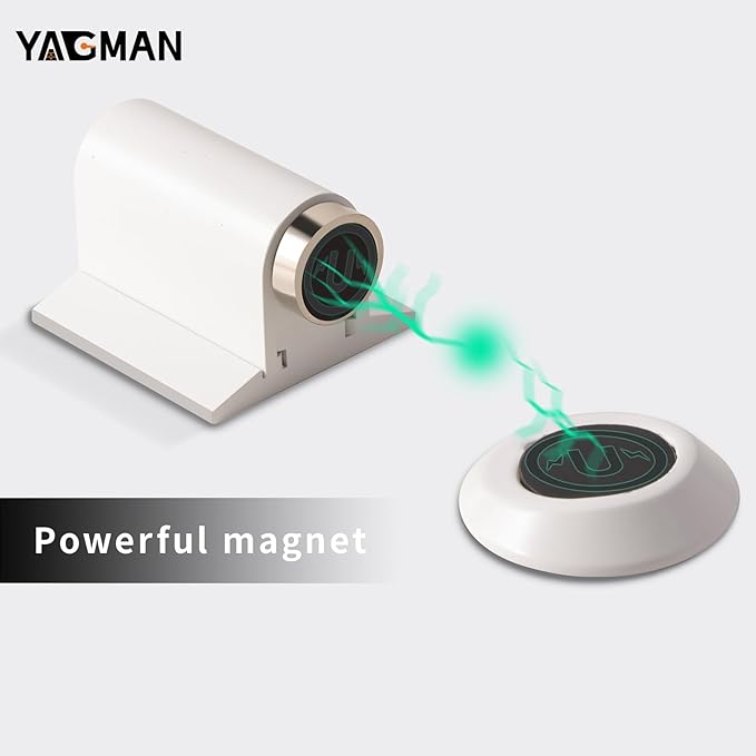 3 Pack Magnetic Door Stopper, Magnet Floor Door Stop Retractable, Door Magnetic Catch, Door Holder to Keep Door Open, No Drilling Mount with Adhesive, White WT-3