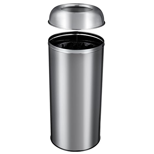 65L/17 Gallon Tall Commercial Trash Can, Large Capacity Brushed Stainless Steel Trash Bin with Open Top & Sleek Hidden Bag Holder, Commercial Grade Heavy Gauge for Home, Office, Restaurant