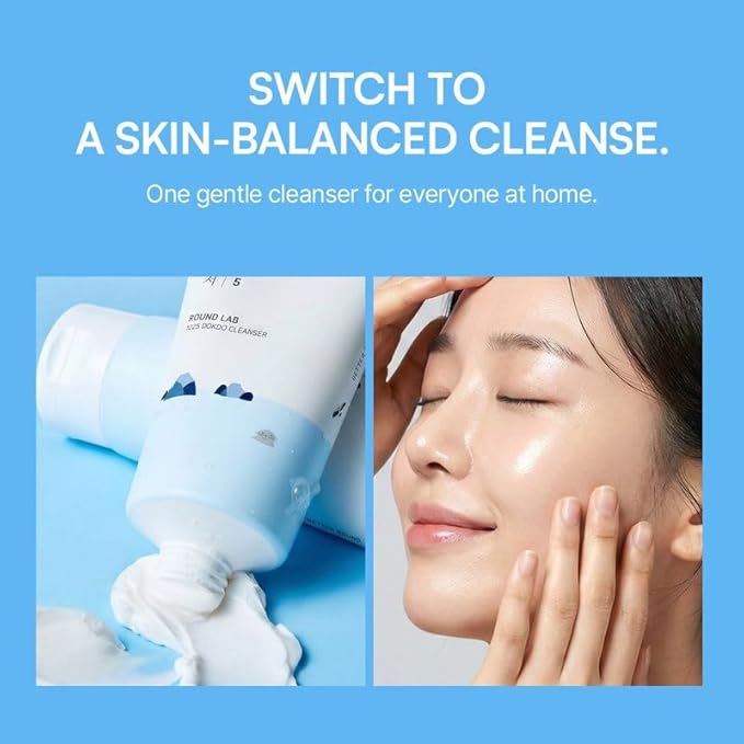 ROUND LAB 1025 Dokdo Cleanser 5.07 Fl Oz, Low pH Facial Cleanser for Sensitive Skin, Rich Soft Bubbles for Deep Cleansing and Makeup Removal, Hydrating Face Wash with Deep Sea Water, Korean Skin Care