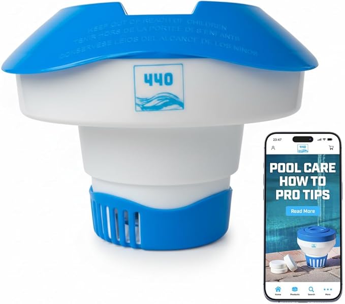440 Pool Chlorine Floater Dispenser, Fits Up to 3 Pieces of 3-Inch Chlorine Tabs, Adjustable Flow, Control, Heavy-Duty Plastic - Suitable for Small & Medium Pools (See Images - 2K Gal to 15K Gal)